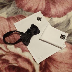 3 Piece Playboy Bunny Costume Accessories - Black Bow Tie White Cuffs Cufflinks